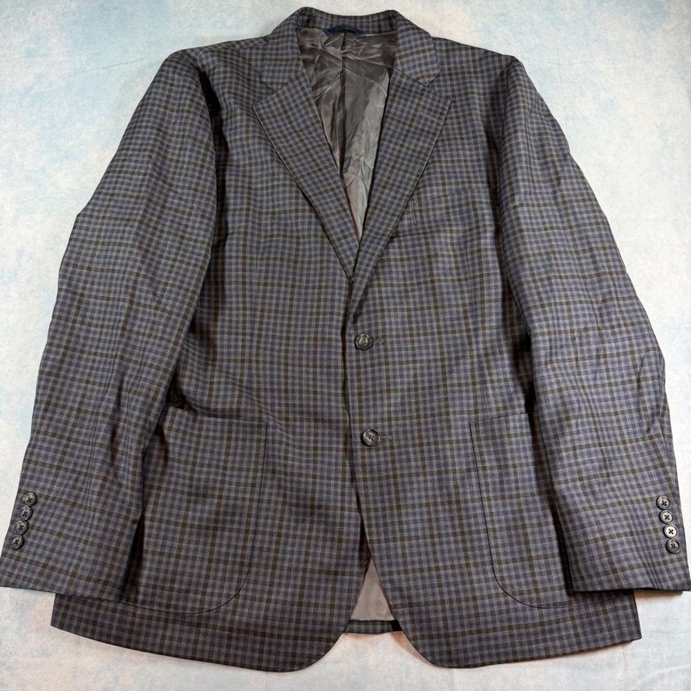 Brooks Brothers Blazer Mens 46R Blue Check Reda Italian Wool Slim Unstructered